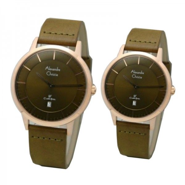 Alexandre Christie AC 8639 Rosegold Green Leather Couple